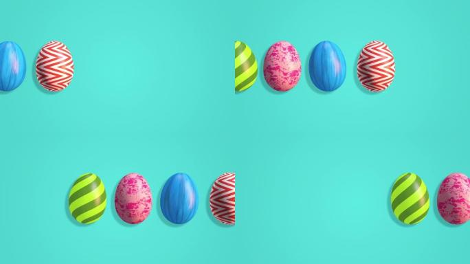 复活节高兴地庆祝着五颜六色的鸡蛋滚动