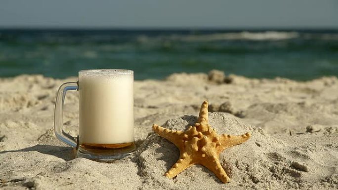 海滩上的啤酒和海星