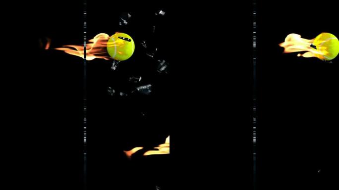 网球-破火玻璃上的球，侧视图