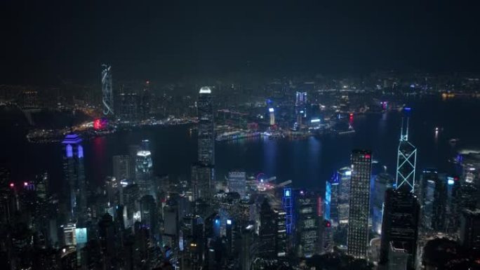 夜间鸟瞰香港城市景观