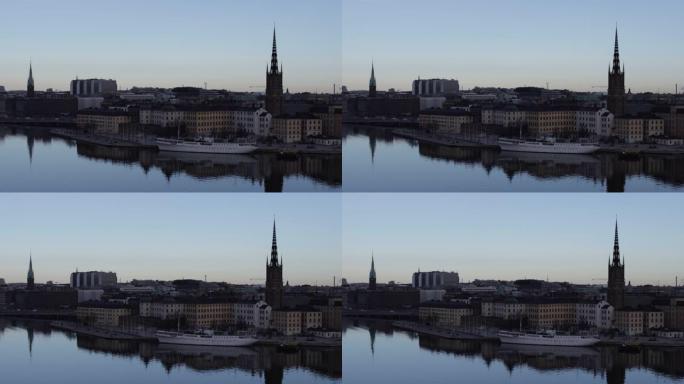 瑞典斯德哥尔摩湾城市风光航拍城市建设城市