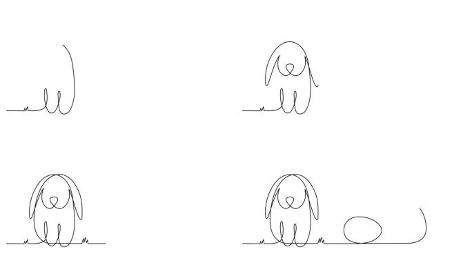 复活节兔子和鸡蛋一行动画，手绘帕斯卡兔子连续轮廓运动。基督教节日设计，节日装饰，简单设计。4k电影