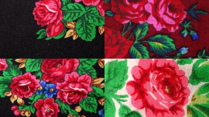 彩色套装乌克兰头巾特写设计细节。鲜花，花卉，古老的传统正宗披肩或围巾，女性的发饰。民族屏幕保护程序，