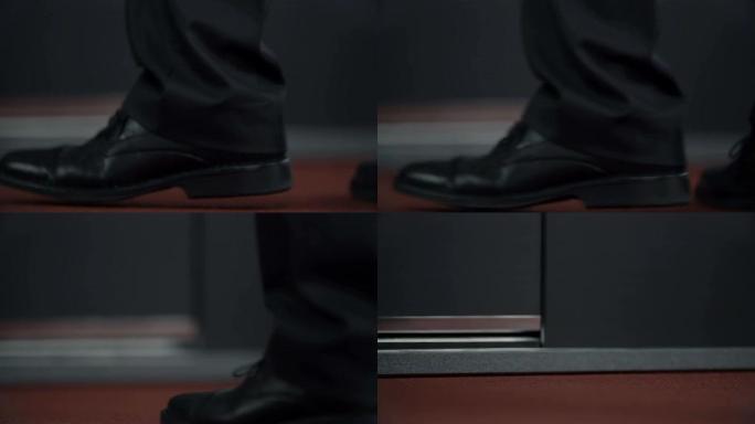 黑色男式皮鞋的细节