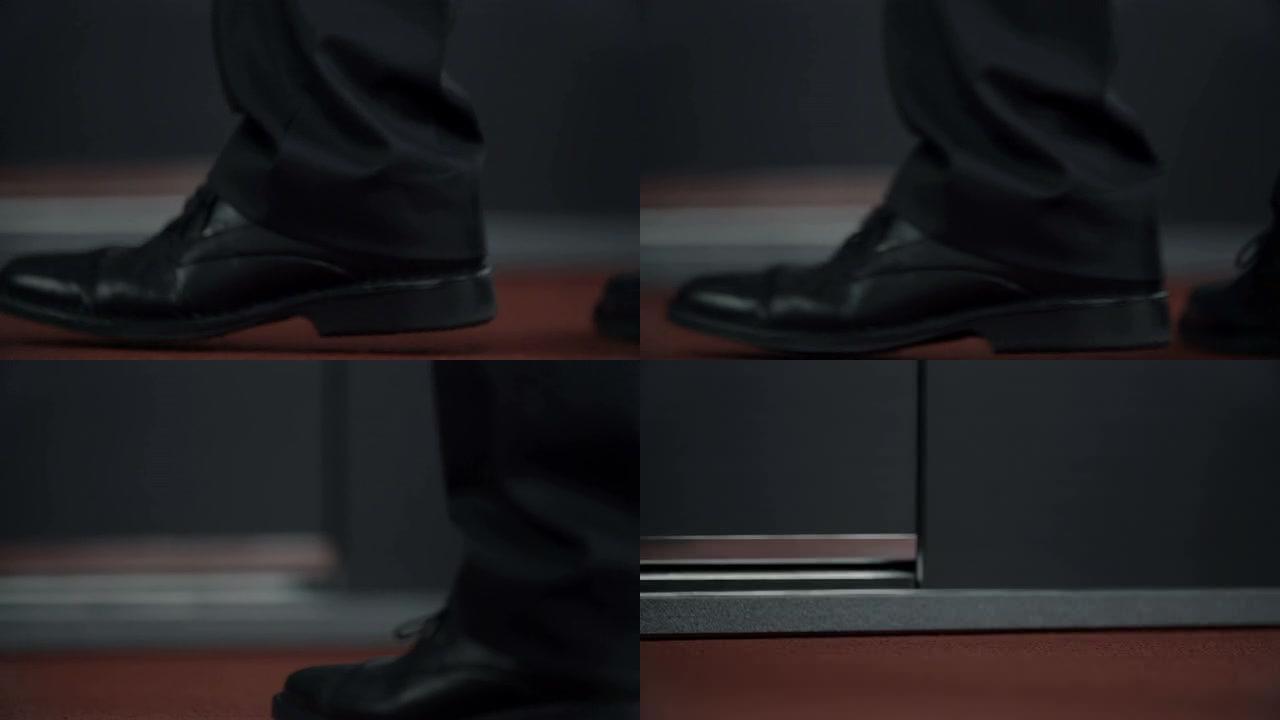 黑色男式皮鞋的细节