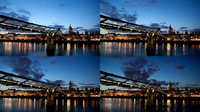 伦敦千禧桥的夜间时间流逝