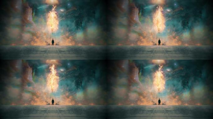 开阔的天空中的火火素材三维星空动画