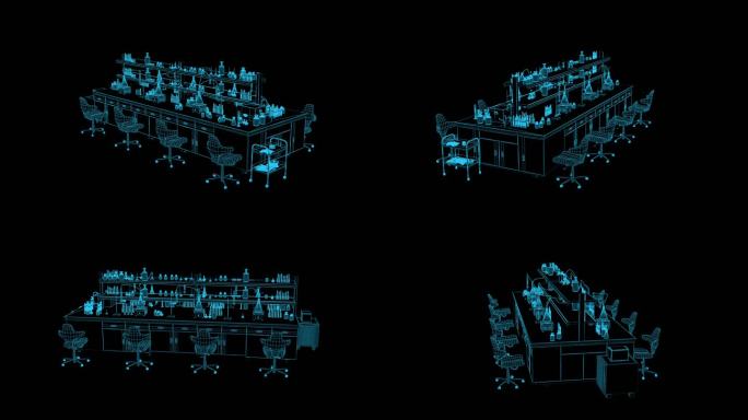 蓝色线框全息科技实验室动画带通道