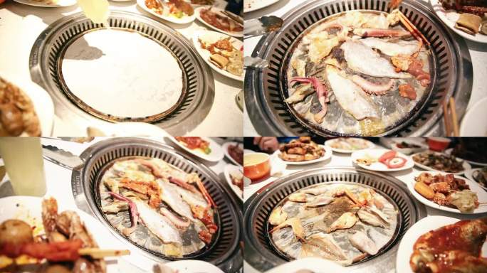 韩国烧烤纸上烤虾