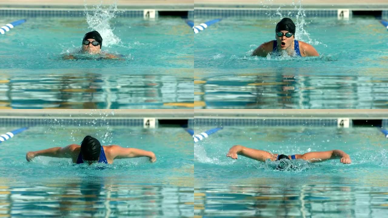 游泳运动员做蝶泳，超慢动作