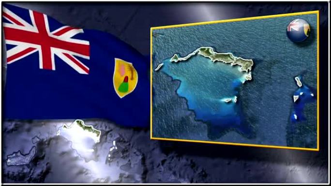特克斯和凯科斯群岛的旗帜和地图动画