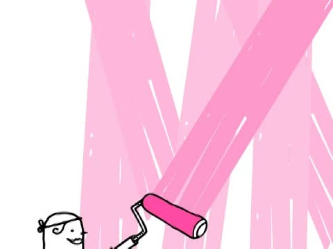 动画角色和粉色油漆