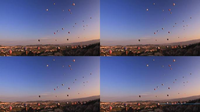 五彩气球在天空中升起。