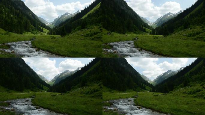 齐勒塔尔阿尔卑斯山溪水的延时
