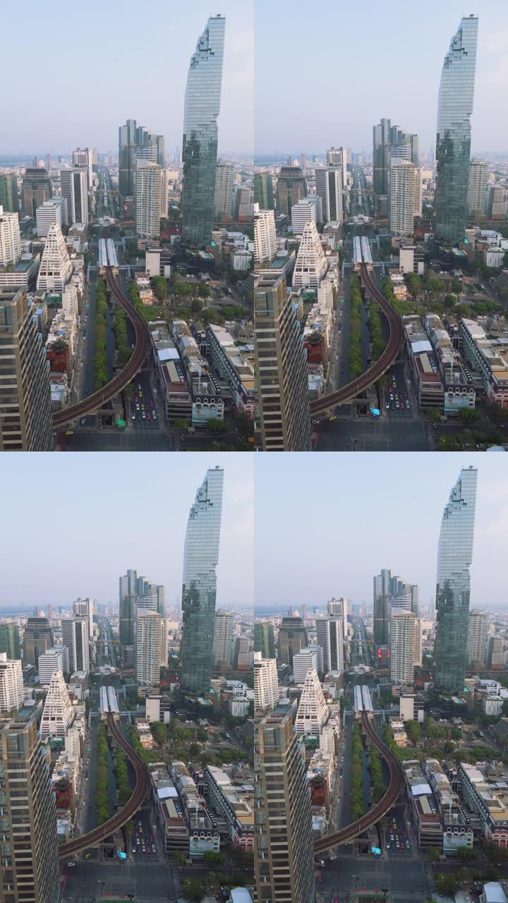 曼谷市容和BTS铁路的鸟瞰图