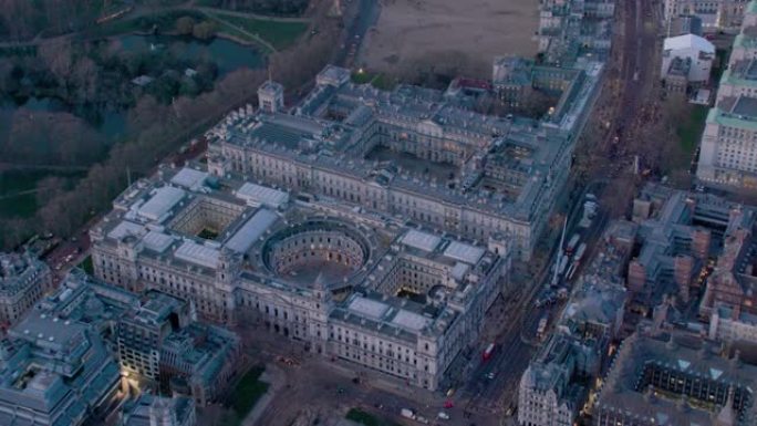 英国伦敦国会大厦和白厅的鸟瞰图。4K