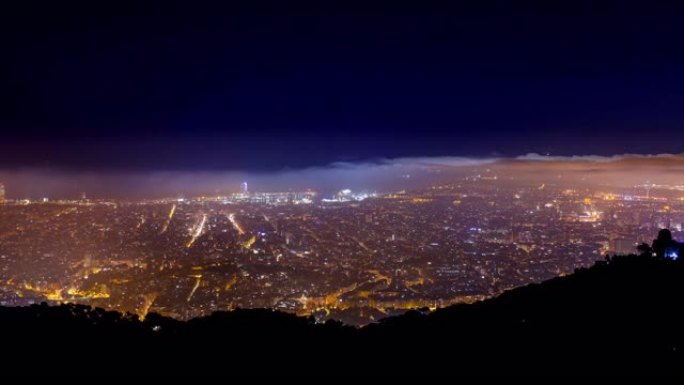 西班牙巴塞罗那巴塞罗那夜晚大景航拍城市风