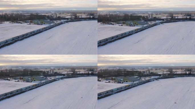 在加拿大不列颠哥伦比亚省，Abbotsford市的空中天空被白雪覆盖。