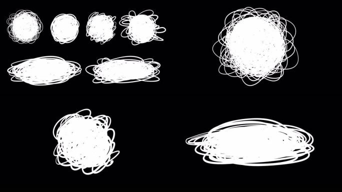 一组动画手绘涂鸦、斑点和斑点。