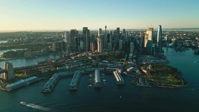 悉尼中央商务区市中心各建筑的4k鸟瞰图实时镜头，悉尼海港港