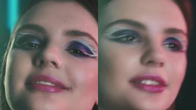垂直视频90年代女孩艺术化妆青少年脸