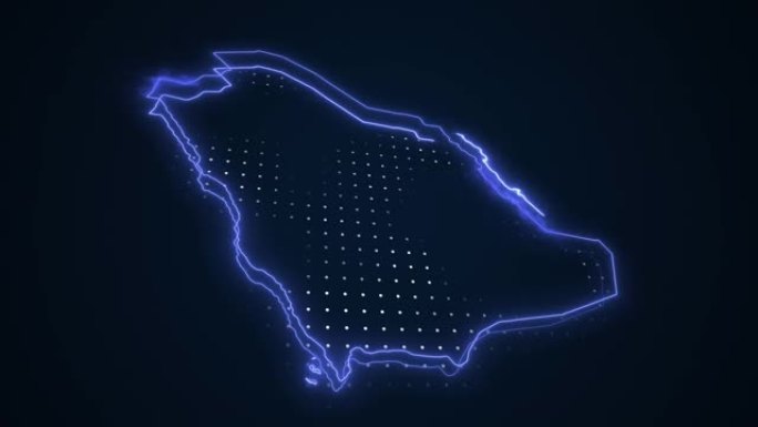 3D霓虹蓝色沙特阿拉伯地图边界轮廓循环背景