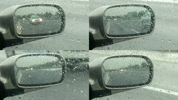 雨天开车-右镜POV。警察