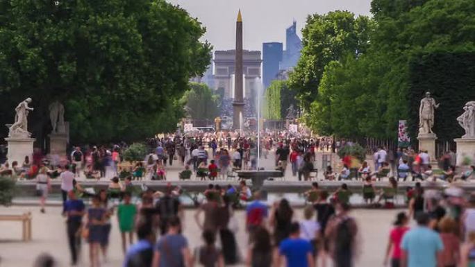 城市行人交通时间推移巴黎变焦