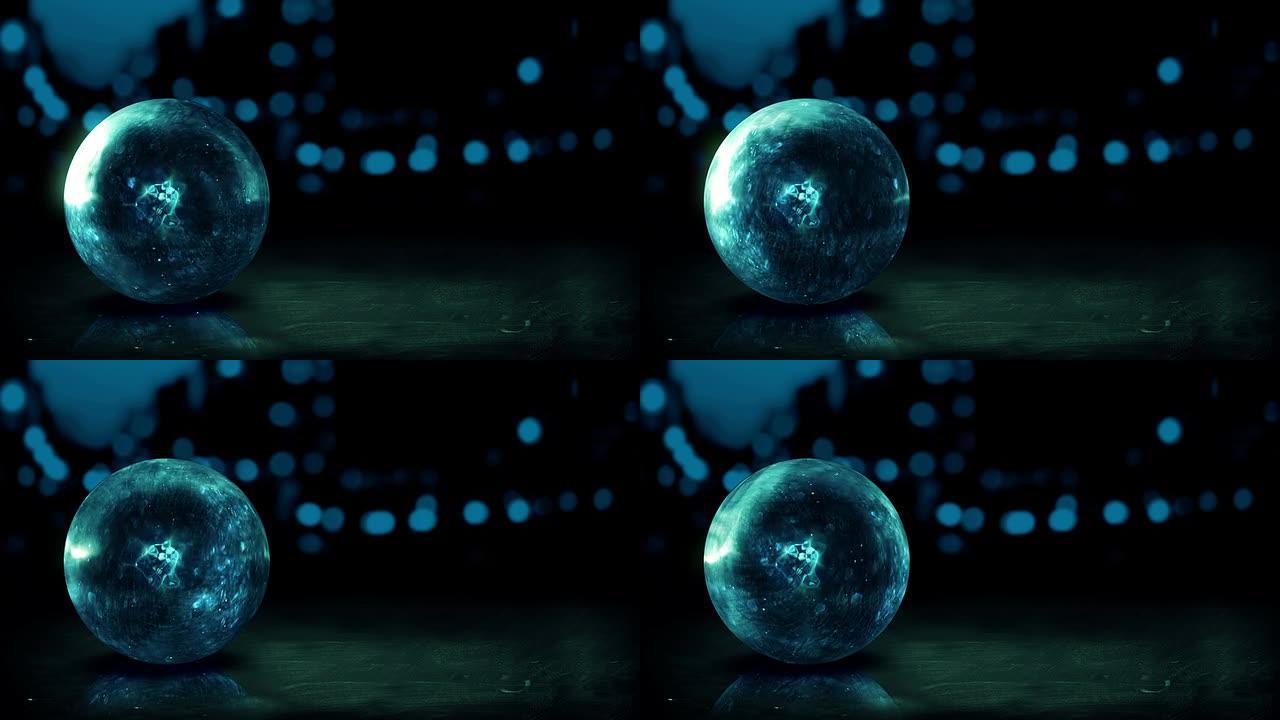 深蓝色Orb 3D Bokeh城市背景循环动画