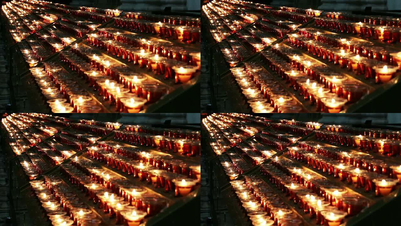 意大利。在教堂里燃烧蜡烛。
