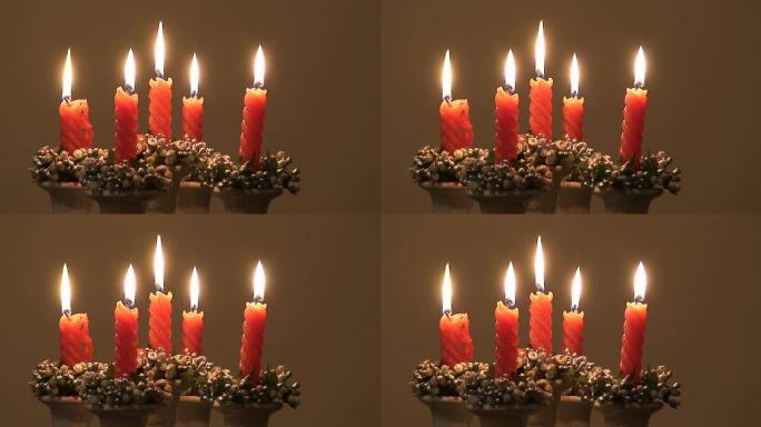 陶瓷烛台5支蜡烛，特写(HD 1080/50i)