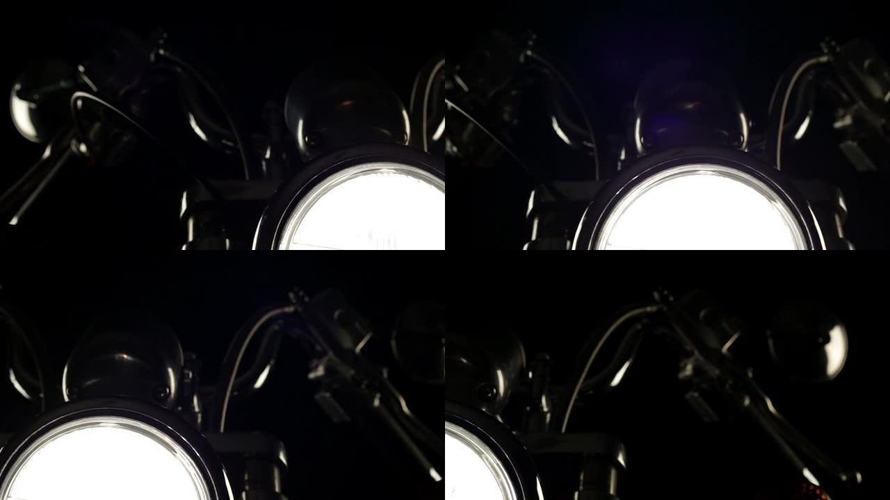 高清视频摩托车前灯黑色背景