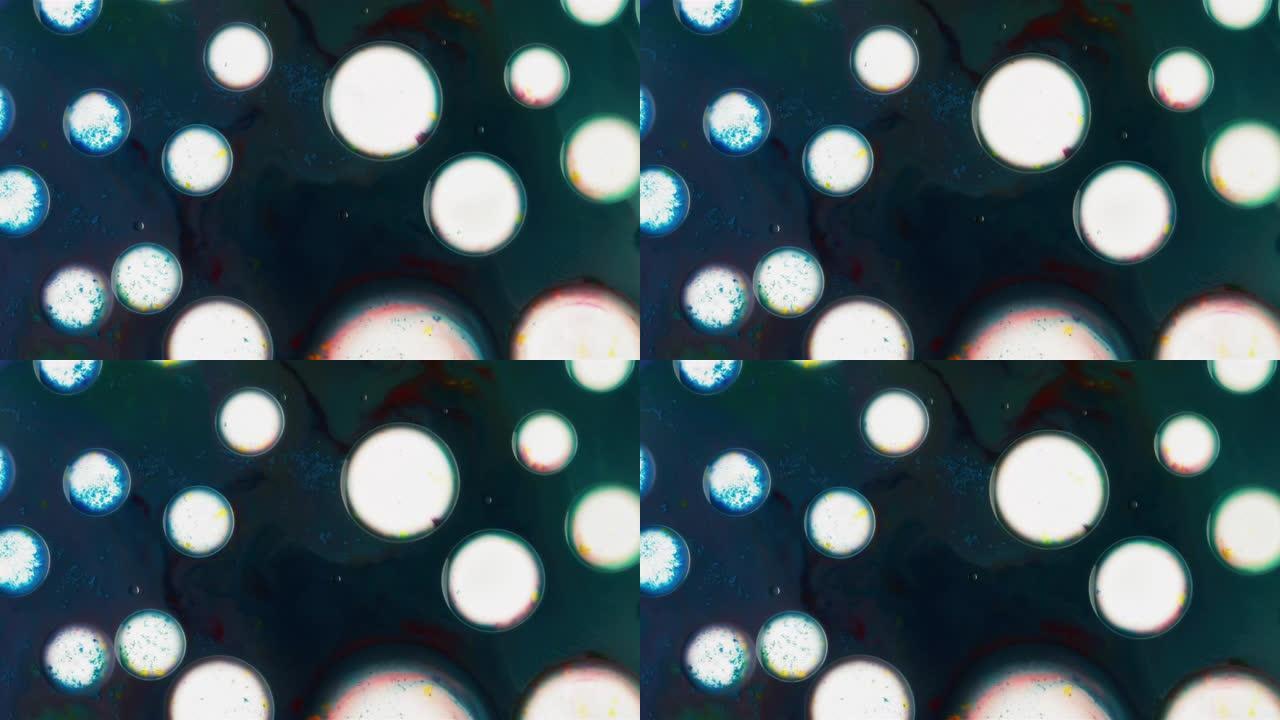 像漂浮在太空背景中的细胞一样的微小发光球体