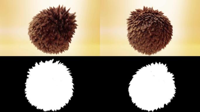 抽象羽毛球，羽流，蓬松，彩色毛茸茸的球体，阿尔法通道，孤立，3d渲染