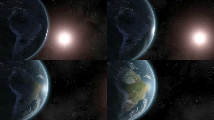 南美洲CGI HD上空的地球 (高端) 日出