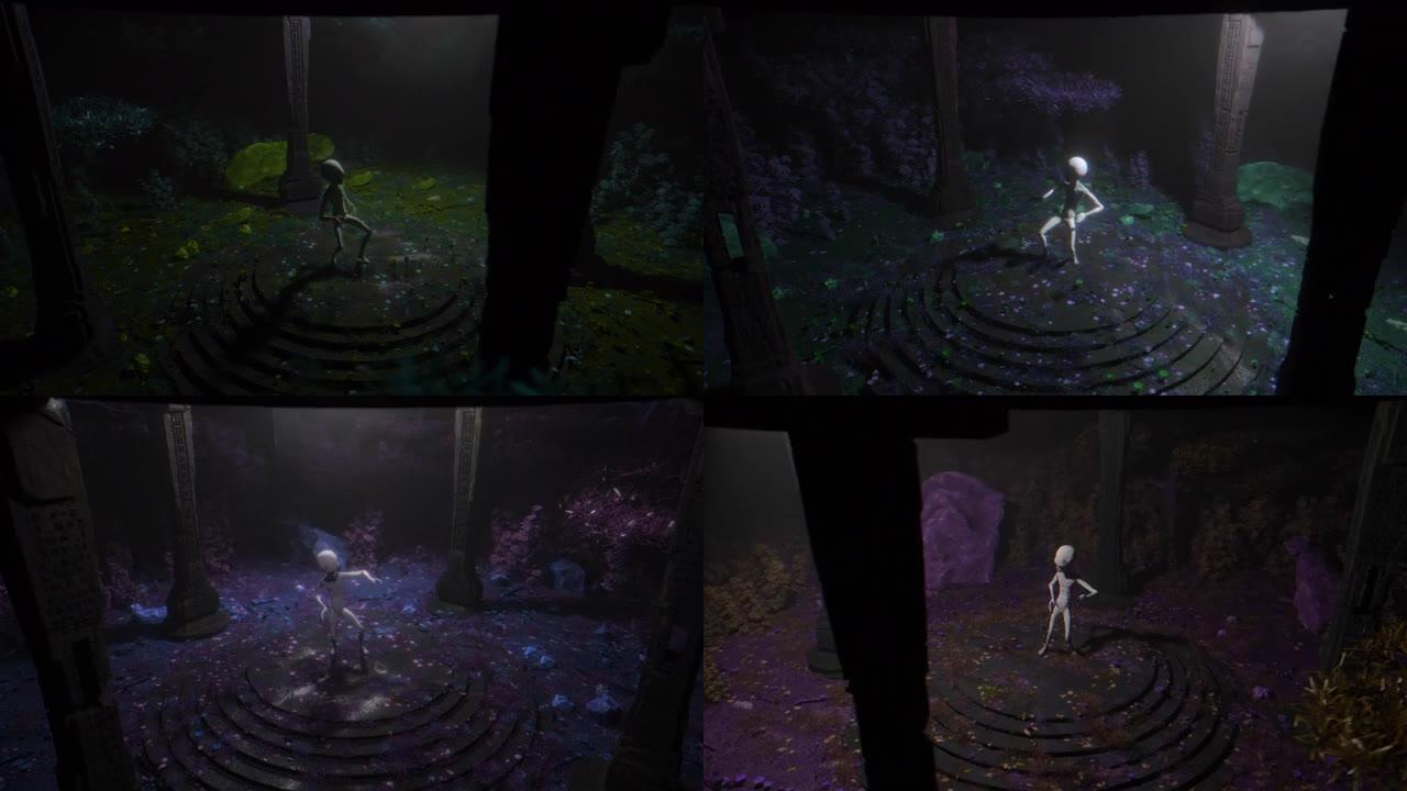 高BPM灯光外星人在迷幻森林3d vj循环背景中跳舞迷幻动画4k外星纹理