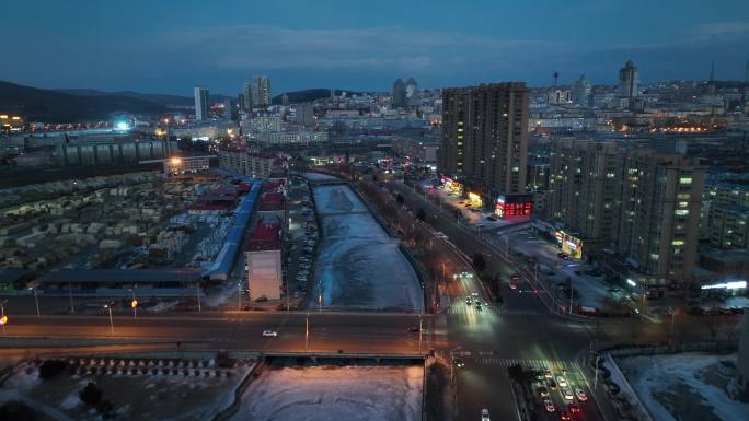 原创 绥芬河城市建筑风光航拍夜景
