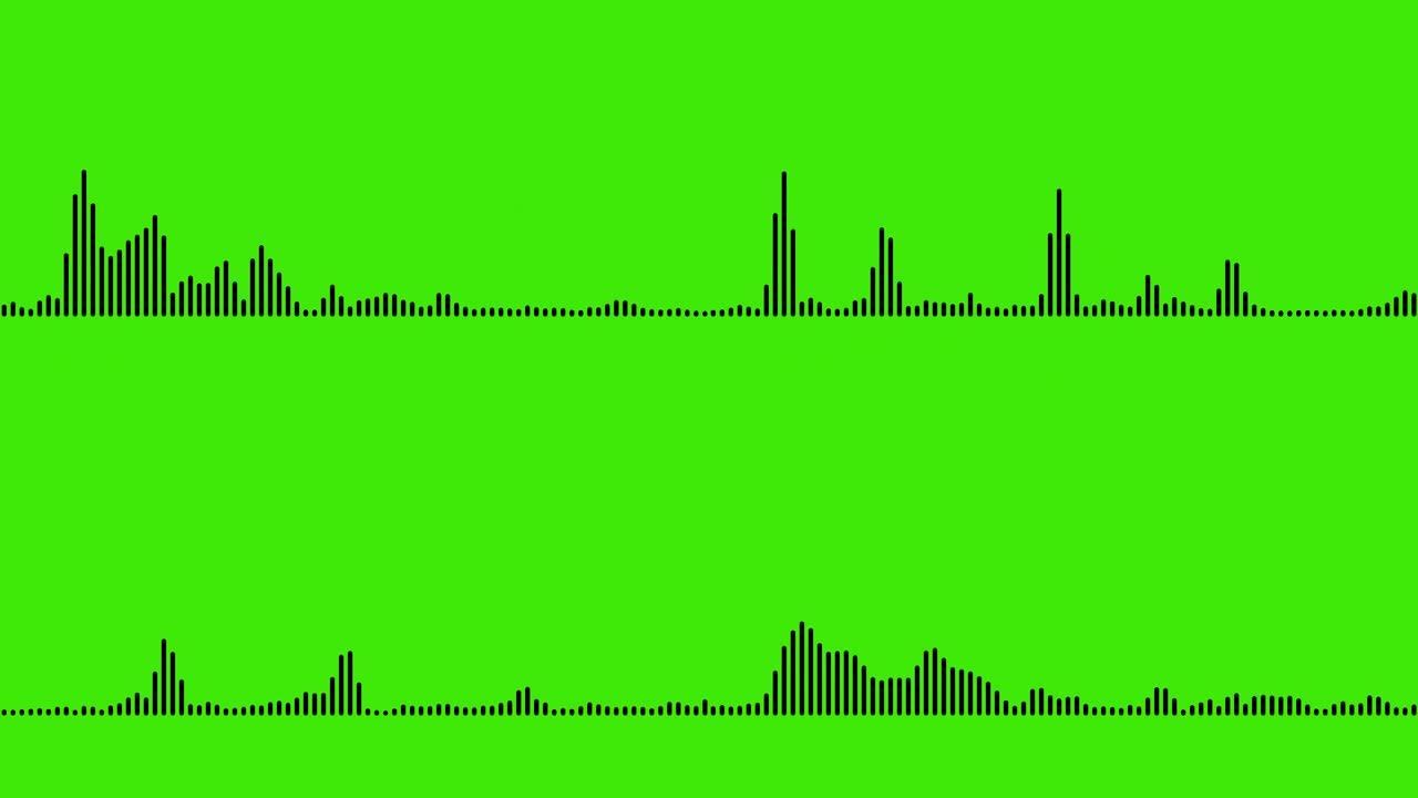 音频波或频率数字动画效果在绿屏背景上的4k运动。是一种声音技术或录音机。