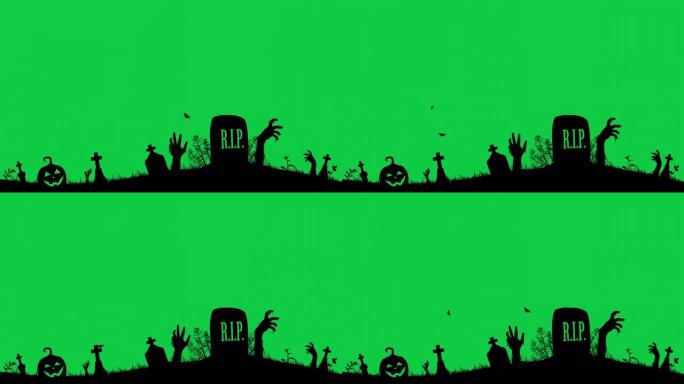 僵尸手和杰克灯在色度关键背景上简单的万圣节动画