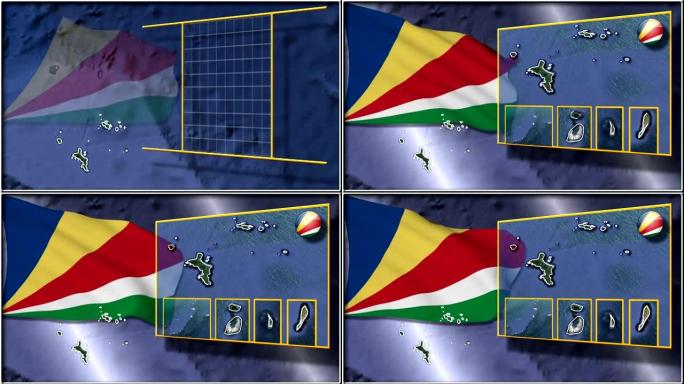 塞舌尔旗帜和地图动画全高清