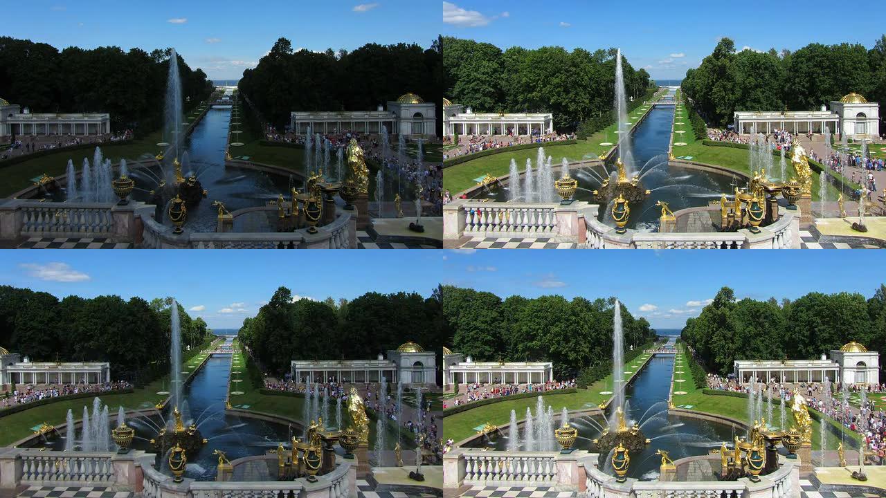 俄罗斯圣彼得堡著名的彼得戈夫喷泉 -- 延时