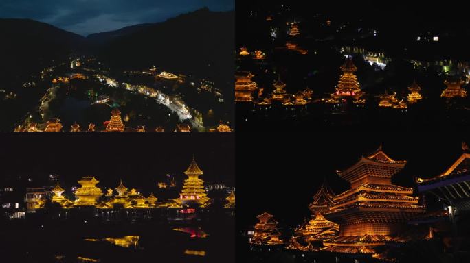 贵州肇兴侗寨夜景航拍