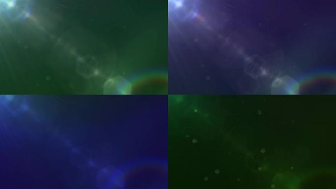 光谱透镜耀斑和绿色和蓝色梯度上的粒子