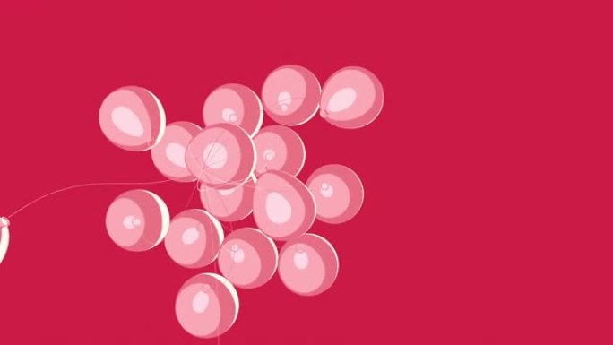 二维形状的氢气球在空中飞行。红色到白色渐变色气球4k动画的分支。快速提供气球广告的概念。
