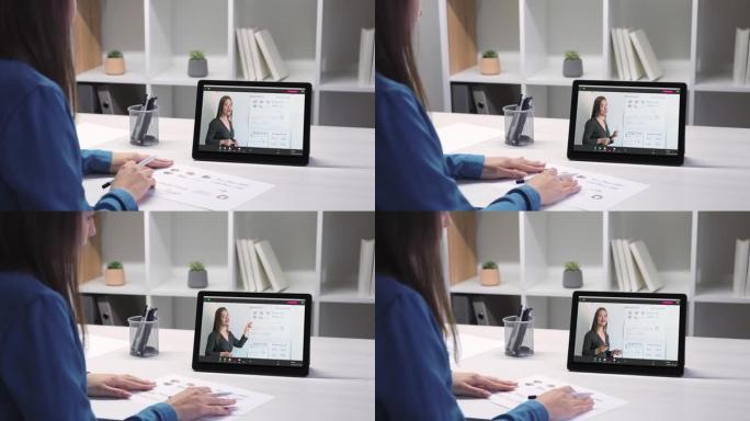 视频演示网络通话女性合作伙伴平板电脑