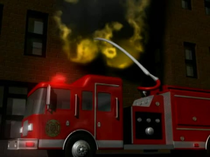 消防车扑灭火焰。伙计。