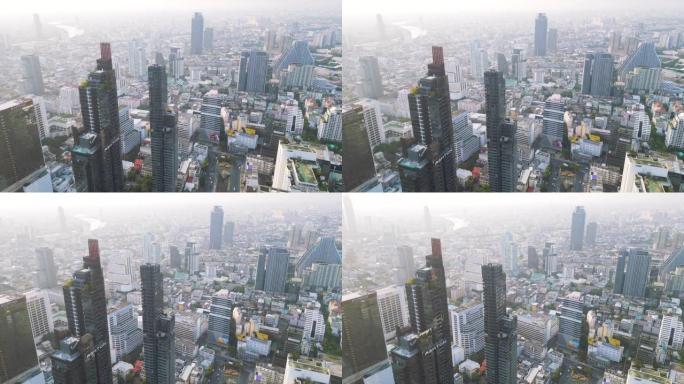 曼谷市中心鸟瞰图航拍无人机鸟瞰