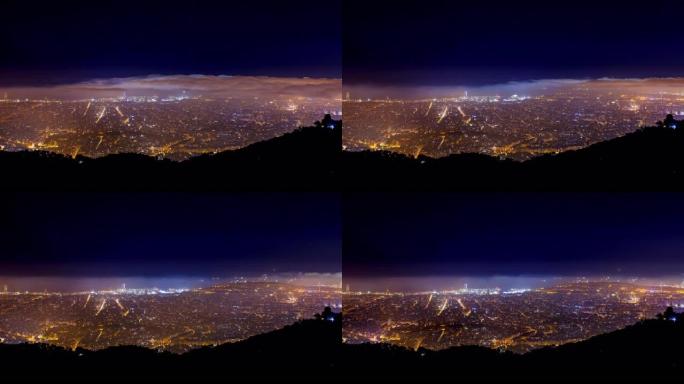 西班牙巴塞罗那平流雾夜景延时延时摄影