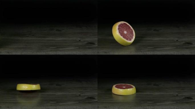 高清慢速: 葡萄柚环滚入屏幕