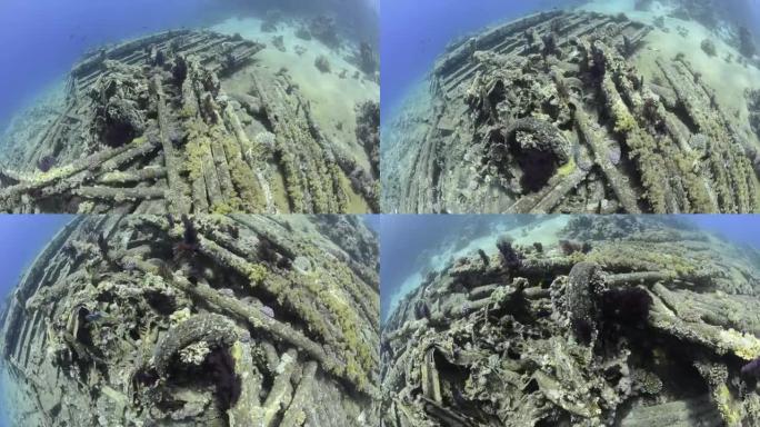 沉船残骸的高角度视图